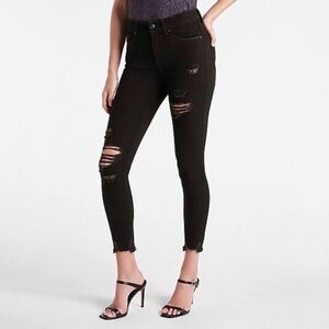 NEW Express Black Distressed Mid Rise Fray Jegging Skinny Jeans Sz 8 Short